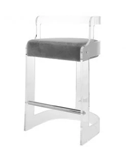 Worlds Away New Arrivals Malone Counter Stool Gray Velvet