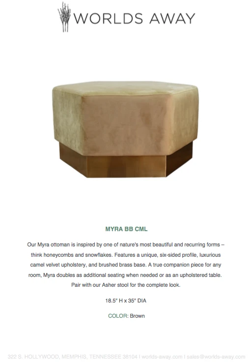 Worlds Away Myra Ottoman Brushed Brass Camel Velvet 7 Worlds Away Myra Ottoman Brushed Brass Camel Velvet