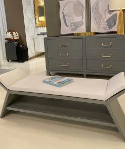 Worlds Away Peria Bench Grey Cerused Oak